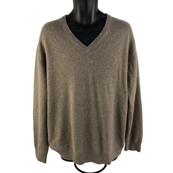 Mens Jos. A. Bank 100% Cashmere V-Neck Sweater Size XL Beige - Picture 7 of 8